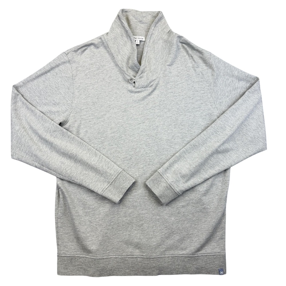 Peter Millar Sweater‎ Mens Large Gray Shawl Collar Cotton Modal Stretch Pullover